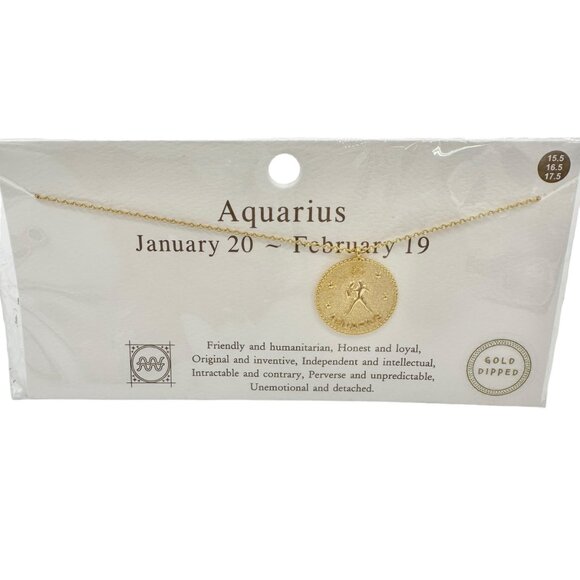 Aquarius Zodiac Symbol Gold Dipped Necklace  January 20 - February 19 NIP - Picture 1 of 8